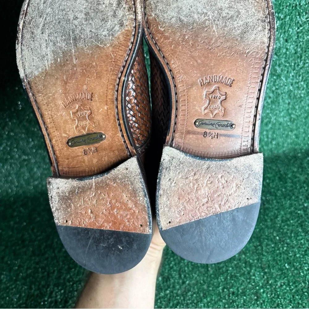 Garys International‎ Woven Leather Genuine Crocodile Shoes Sz 8.5 Made in Spain